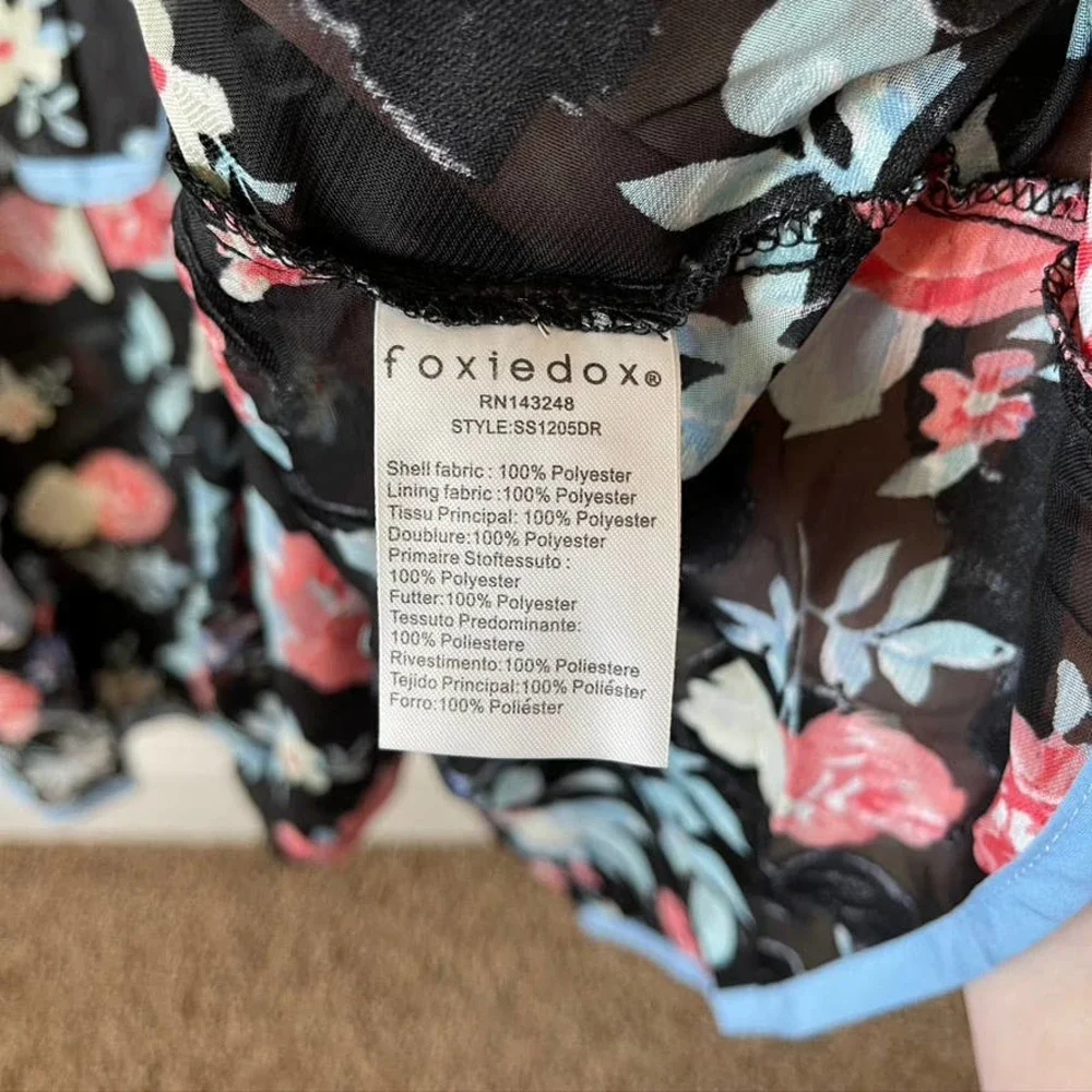 Foxiedox Darlene Ruffle Tiered Floral Print Keyhole Bodice Maxi Formal Dress Lrg - Picture 10 of 12